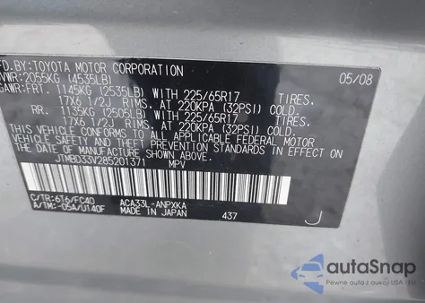 2008 Toyota Rav4 from USA, damaged, VIN JTMBD33V285201371